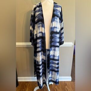 The Pioneer Woman Blue and White Tie-Dye Duster coverup cardigan kimono M